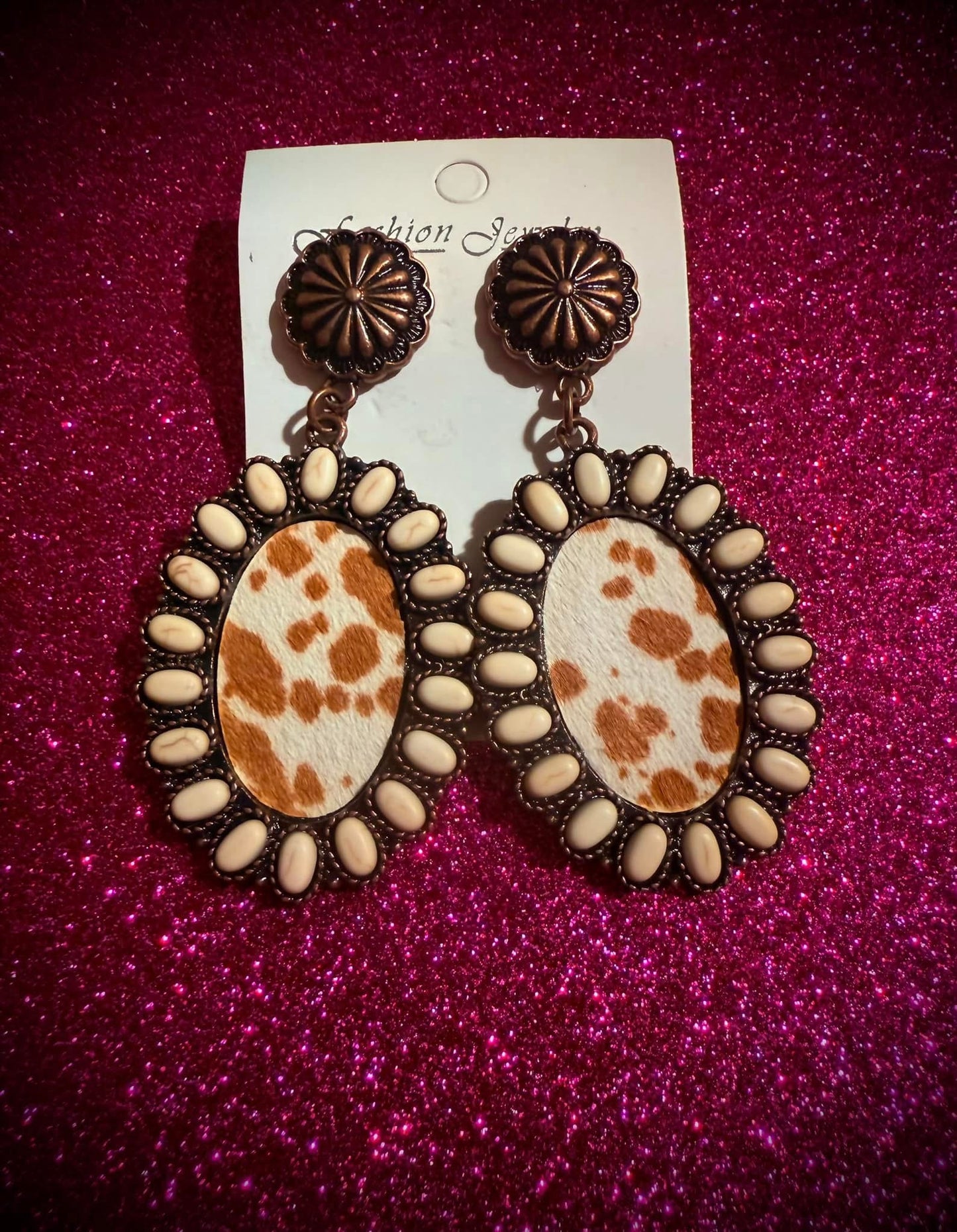 Western Brown Cowprint Earrings