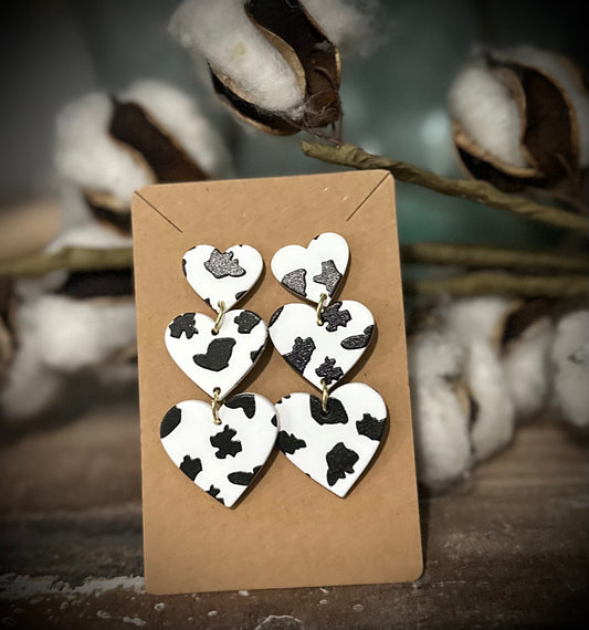 Heart Drop Cow print Earrings