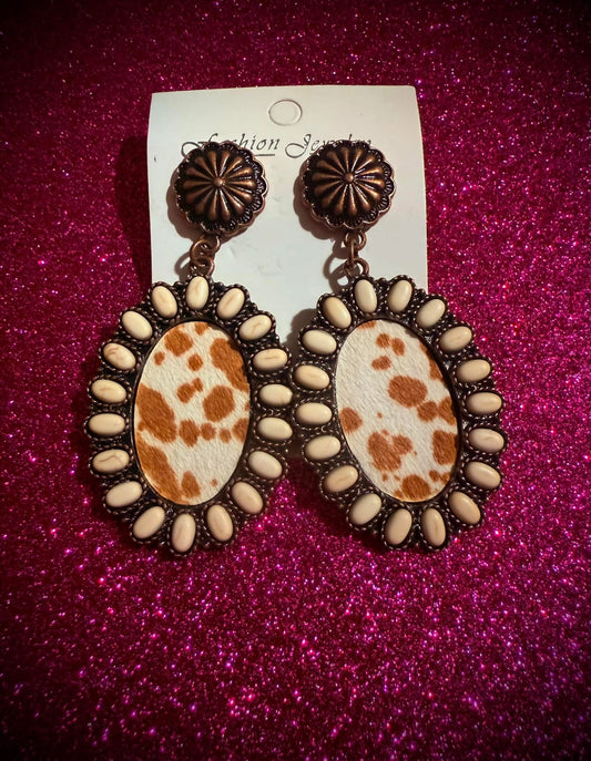 Western Brown Cowprint Earrings