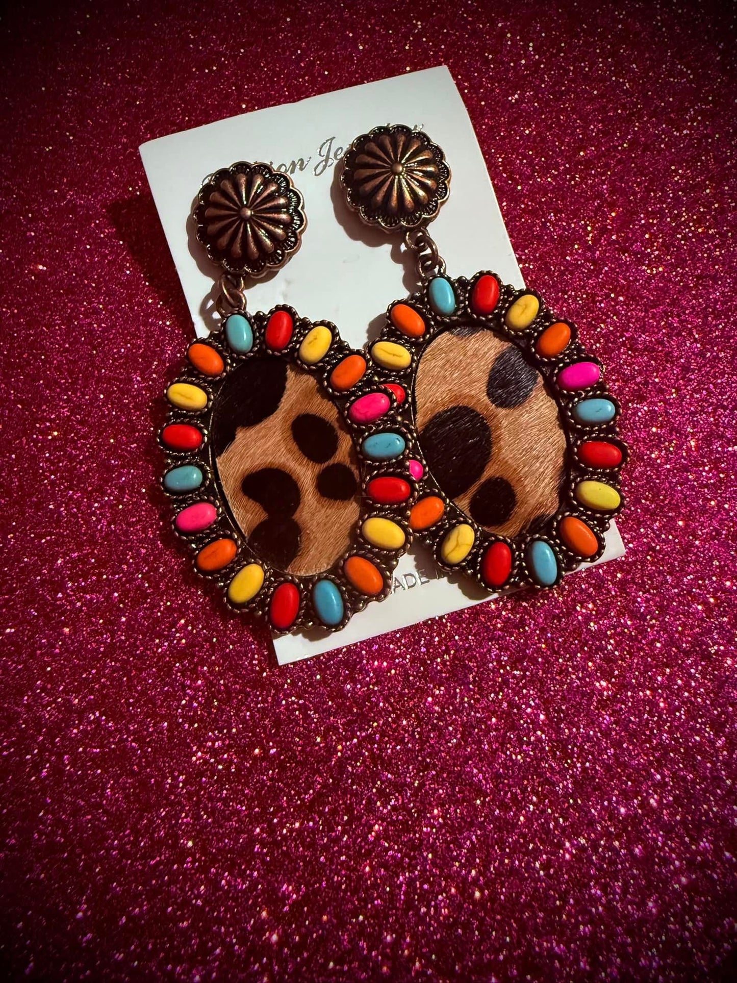 Western Colorful Cheetah Print Earring